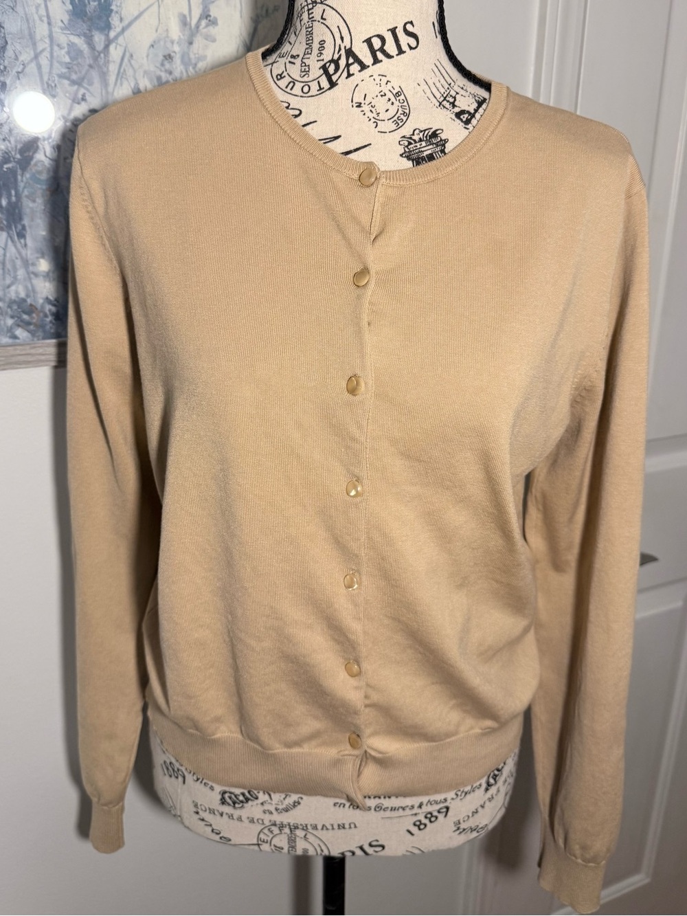 august silk Beige Button-Front Women's Cardigan Knit Sweater